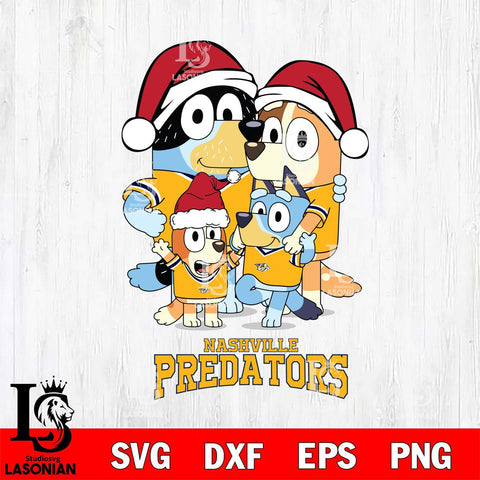 Nashville Predators Christmas Bluey Family Sport Svg, Christmas Svg , NHL svg , Digital Download, dxf eps png pdf file