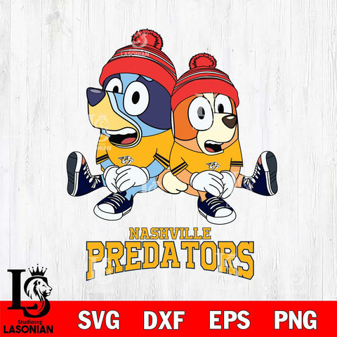 Nashville Predators Christmas Bluey & Bingo Sit Svg, Christmas Svg , NHL svg , Digital Download, dxf eps png pdf file