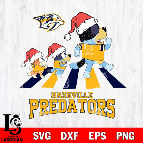 Nashville Predators Christmas Family Bluey Walking Svg, Christmas Svg , NHL svg , Digital Download, dxf eps png pdf file