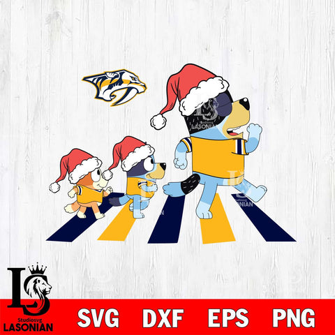 Nashville Predators Family Bluey Walking Christmas Svg Eps Dxf Png File, Digital Download, Instant Download