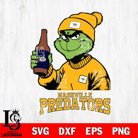 Nashville Predators Grinch Drinking Beer Christmas Cut Files, Cricut,Christmas Svg Dxf Eps Png file , Digital Download