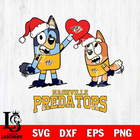 Nashville Predators Love Bluey Christmas Svg Eps Dxf Png File, Digital Download