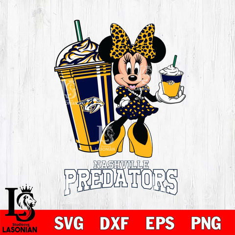 Nashville Predators Minnie Mouse Fan And Coffee Svg Eps Dxf Png File, Digital Download, Instant Download