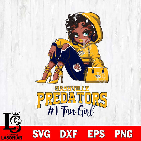 Nashville Predators #1 beauty Black Fan Girl, Svg Eps Dxf Png File, Digital Download