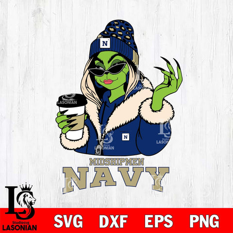 Navy Midshipmen Boujee Grinch Girls Christmas Cut Files Cricut, Svg Dxf Eps Png file, Digital download , Silhouette