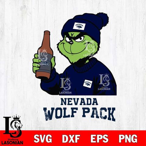 Nevada Wolf Pack Grinch Drinking Beer Christmas Cut Files Cricut, Svg Dxf Eps Png file, Digital download , Silhouette