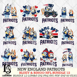 New England Patriots Bluey & Bingo Bundle 12 SVG Eps Dxf Png File, Bundle NFL svg, Digital Download, Instant Download