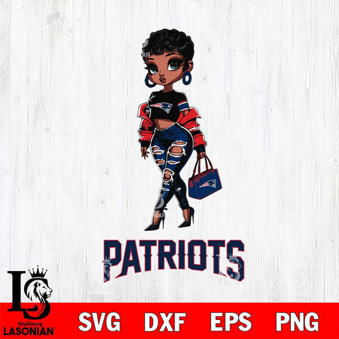 New England Patriots Beautiful Black Fan Girl Svg Eps Dxf Png File, Digital Download, Instant Download