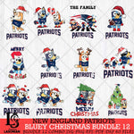 New England Patriots Bluey Christmas Holiday Bundle 12 Svg Eps Dxf Png File, Digital Download