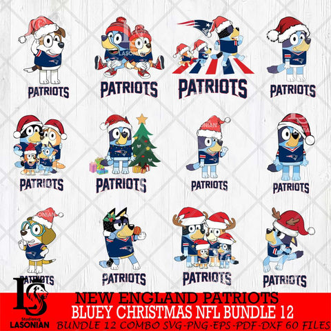 New England Patriots Bluey Christmas NFL Bundle 12 Svg Eps Dxf Png File,Cut Svg Files, Digital File, Sublimation