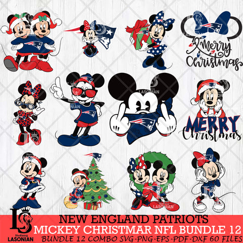 New England Patriots MICKEY CHRISTMAS NFL Bundle 12 Svg Eps Dxf Png File, Digital Download, Instant Download