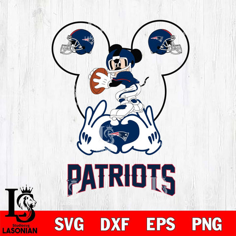 New England Patriots Mickey Heart Rugby Svg Eps Dxf Png File, Digital Download ,Instant Download, Cricut File