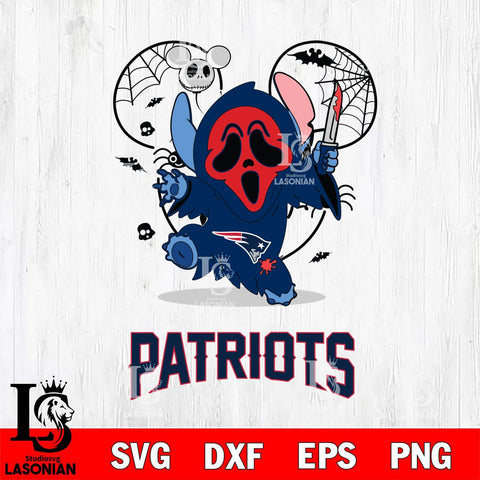 New England Patriots Stitch Ghost Face Halloween 2 Svg Eps Dxf Png File, Digital Download, Instant Download