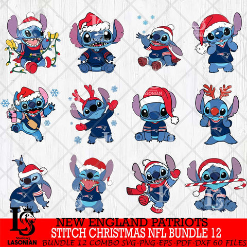 New England Patriots  Stitch Christmas NFL Bundle 12 Svg Eps Dxf Png File, Digital Download, Instant Download