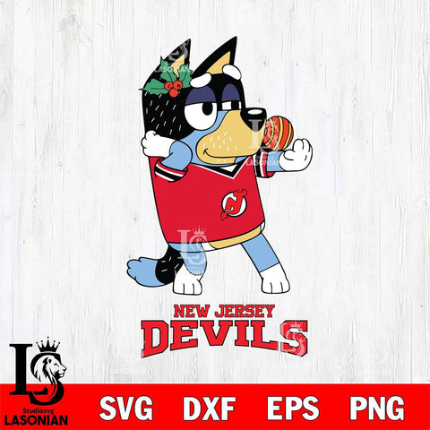 New Jersey Devils Christmas Bluey Bandit Heeler Svg, Christmas Svg , NHL svg , Digital Download, dxf eps png pdf file