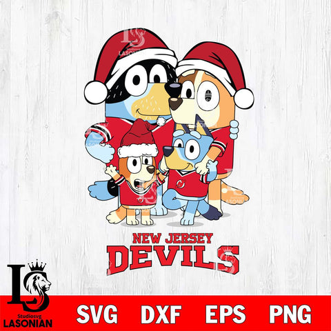 New Jersey Devils Christmas Bluey Family Sport Svg, Christmas Svg , NHL svg , Digital Download, dxf eps png pdf file