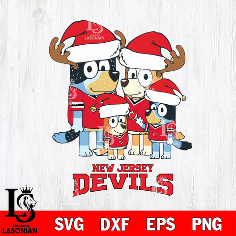 New Jersey Devils Christmas Bluey Santa Family Svg, Christmas Svg , NHL svg , Digital Download, dxf eps png pdf file