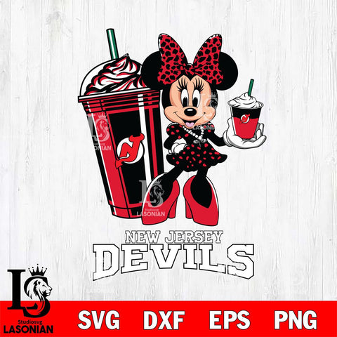 New Jersey Devils Minnie Mouse Fan And Coffee Svg Eps Dxf Png File, Digital Download, Instant Download