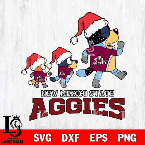 New Mexico State Aggies Bluey Family Christmas Svg Eps Dxf Png File, Digital Download