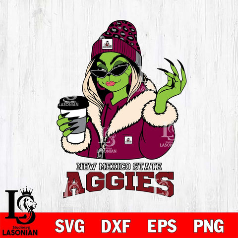 New Mexico State Aggies Boujee Grinch Girls Christmas Cut Files Cricut, Svg Dxf Eps Png file, Digital download , Silhouette