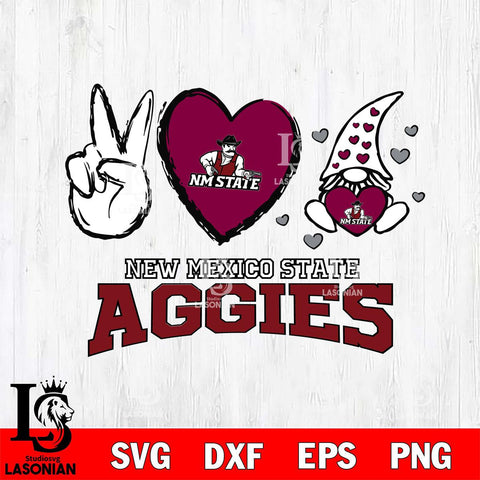 New Mexico State Aggies Gnomes Peace & Love Svg Eps Dxf Png File, Digital Download, Instant Download