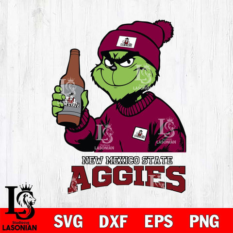 New Mexico State Aggies Grinch Drinking Beer Christmas Cut Files Cricut, Svg Dxf Eps Png file, Digital download , Silhouette