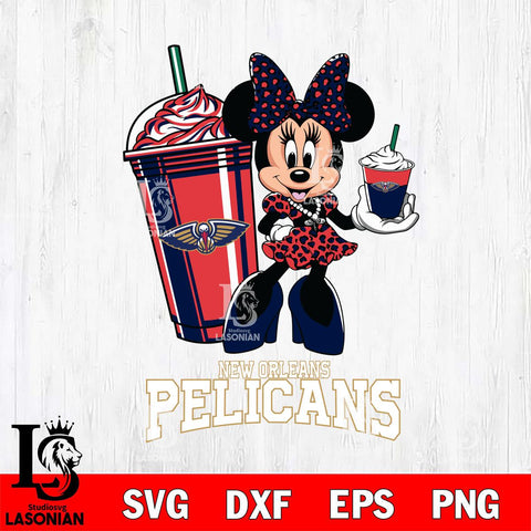 New Orleans Pelicans Minnie Mouse Fan And Coffee Svg Eps Dxf Png File, Digital Download, Instant Download