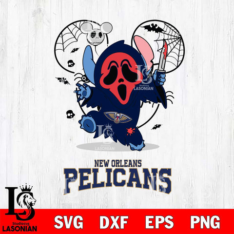 New Orleans Pelicans Stitch Ghost Face Halloween 2 Svg Eps Dxf Png File, Digital Download, Instant Download