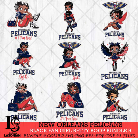 New Orleans Pelicans Black Fan Girl Betty Boop Bundle 9 Svg Eps Dxf Png File, Digital Download, Instant Download