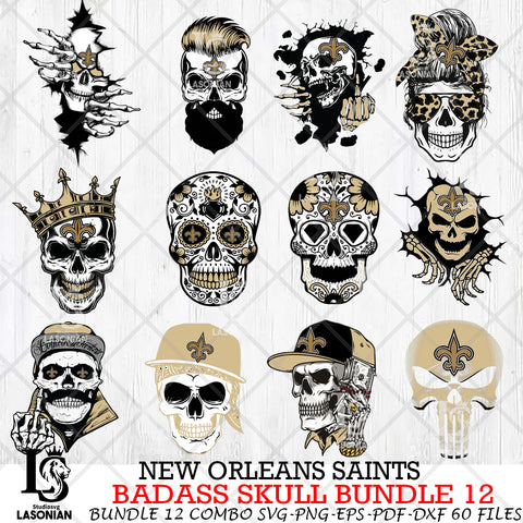 New Orleans Saints Badass Skull Bundle SVG