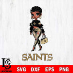 New Orleans Saints Beautiful Black Fan Girl Svg Eps Dxf Png File, Digital Download, Instant Download