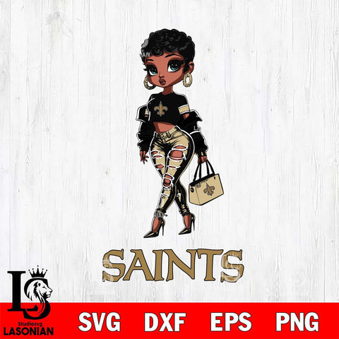 New Orleans Saints Beautiful Black Fan Girl Svg Eps Dxf Png File, Digital Download, Instant Download