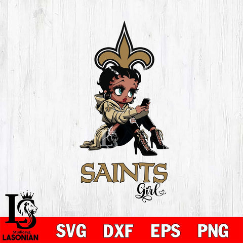 New Orleans Saints Beauty Black Fan Girl Football Svg Eps Dxf Png File, Digital Download, Instant Download