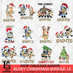 New Orleans Saints Bluey Christmas Holiday Bundle 12 Svg Eps Dxf Png File, Digital Download