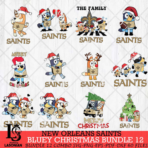 New Orleans Saints Bluey Christmas Holiday Bundle 12 Svg Eps Dxf Png File, Digital Download