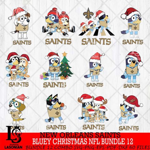 New Orleans Saints Bluey Christmas NFL Bundle 12 Svg Eps Dxf Png File,Cut Svg Files, Digital File, Sublimation