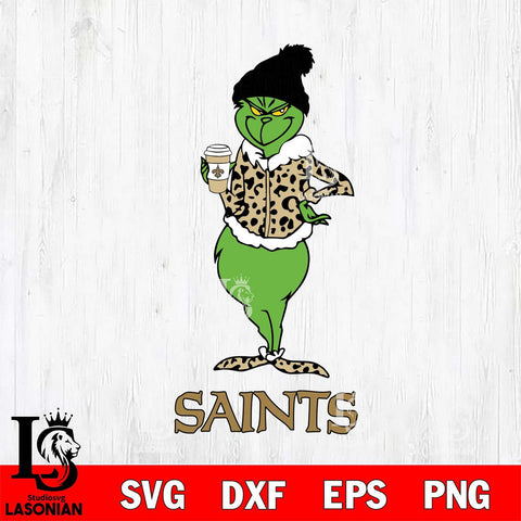 New Orleans Saints Grinch Leopard Coffee Svg Eps Dxf Png File, Digital Download, Instant Download