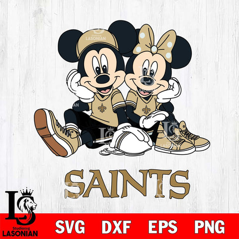 New Orleans Saints Mickey Minnie Mouse Football Sit Svg Eps Dxf Png File, Bundle NFl svg , File Cut , Digital Download , Instant Download, Laser Cut Svg Files