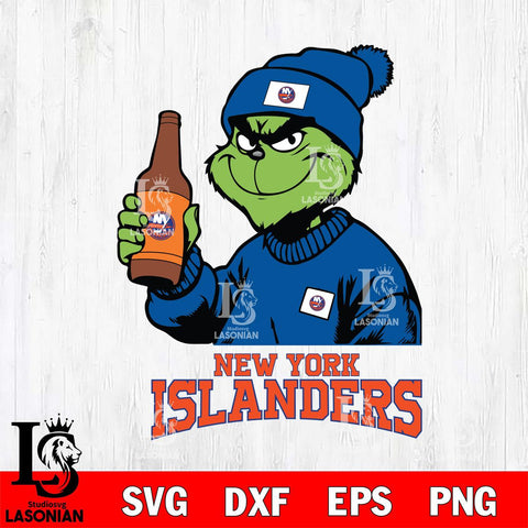 New York Islanders Grinch Drinking Beer Christmas Cut Files, Cricut,Christmas Svg Dxf Eps Png file , Digital Download