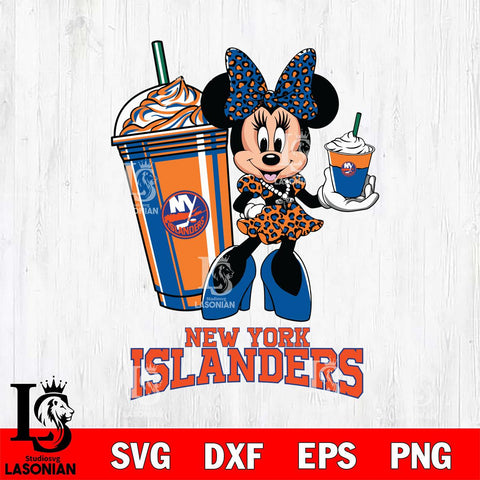 New York Islanders Minnie Mouse Fan And Coffee Svg Eps Dxf Png File, Digital Download, Instant Download