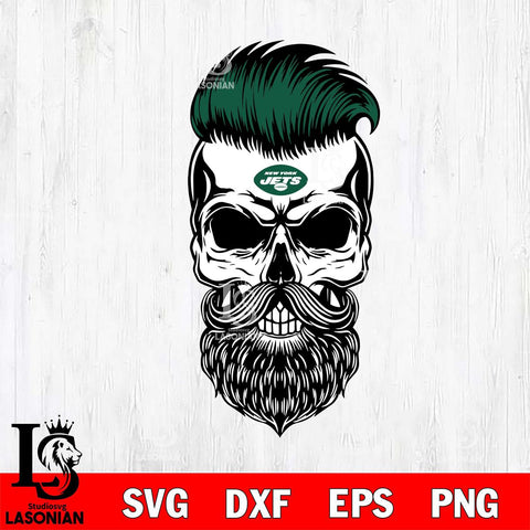 New York Jets Badass Beard Skull SVG