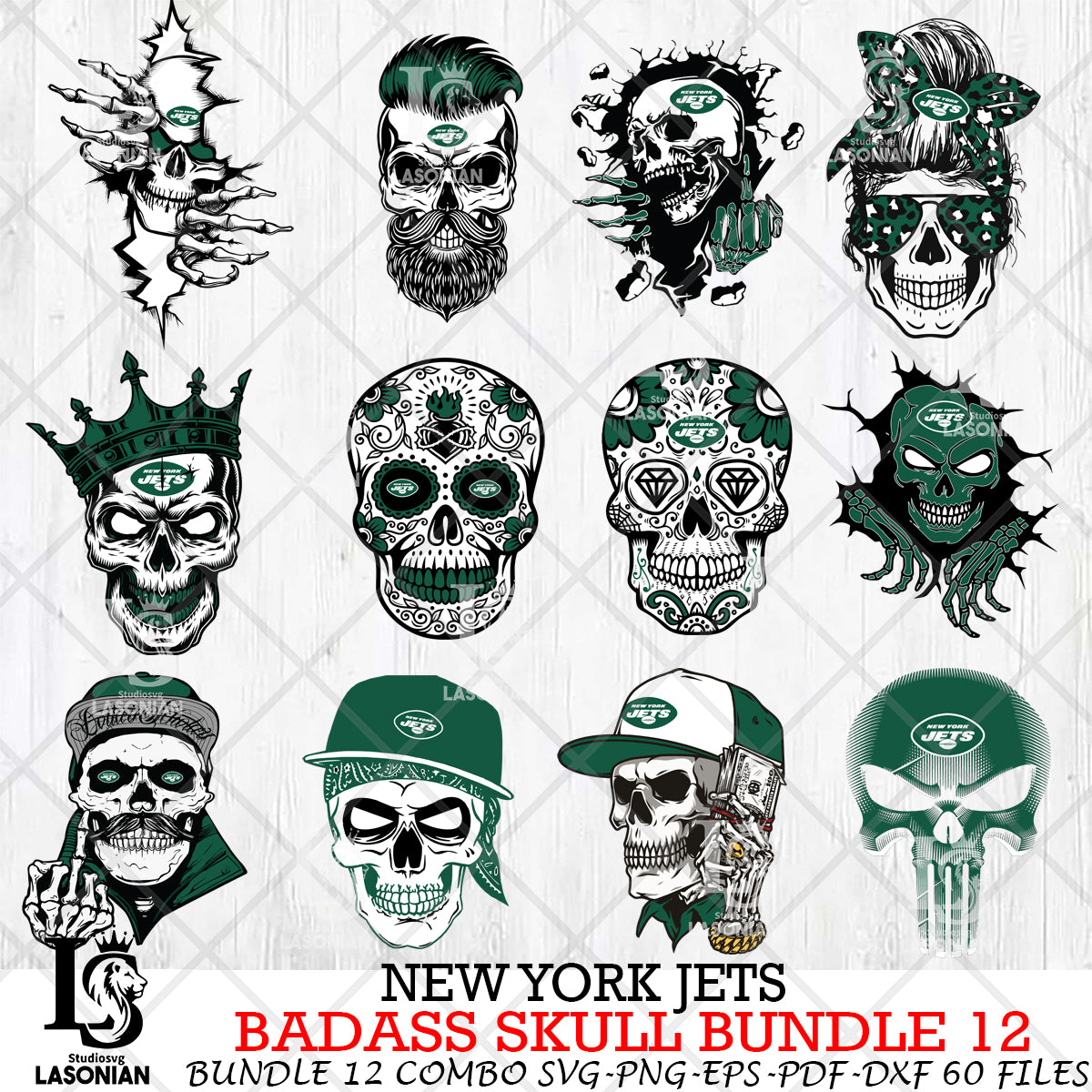 New York Jets Badass Skull Bundle SVG – lasoniansvg