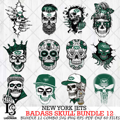 New York Jets Badass Skull Bundle SVG