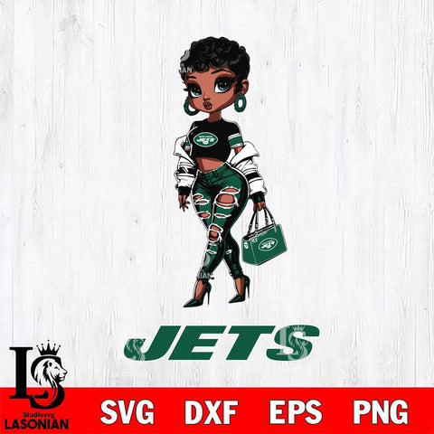 New York Jets Beautiful Black Fan Girl Svg Eps Dxf Png File, Digital Download, Instant Download