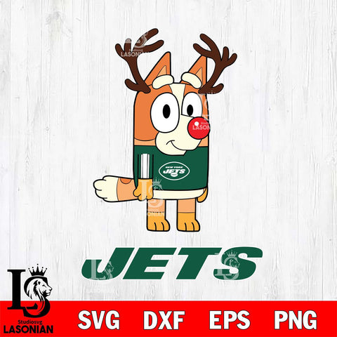 New York Jets Bluey Chilli Christmas Deer Svg Eps Dxf Png File, Digital Download