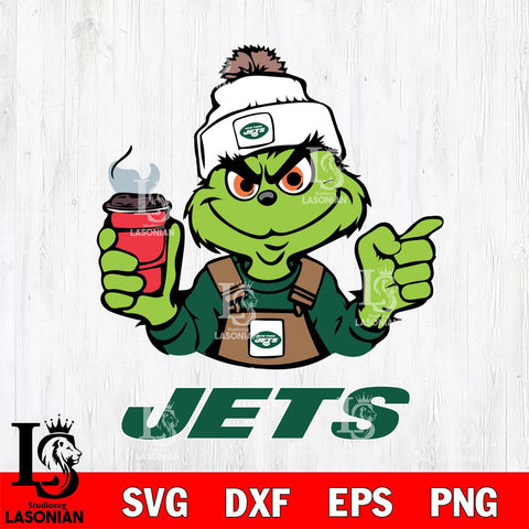 New York Jets Grinch with coffee Svg Eps Dxf Png File, Digital Download, Instant Download