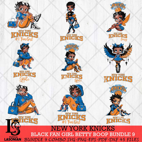 New York Knicks Black Fan Girl Betty Boop Bundle 9 Svg Eps Dxf Png File, Digital Download, Instant Download