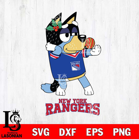 New York Rangers Christmas Bluey Bandit Heeler Svg, Christmas Svg , NHL svg , Digital Download, dxf eps png pdf file