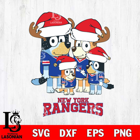 New York Rangers Christmas Bluey Santa Family Svg, Christmas Svg , NHL svg , Digital Download, dxf eps png pdf file