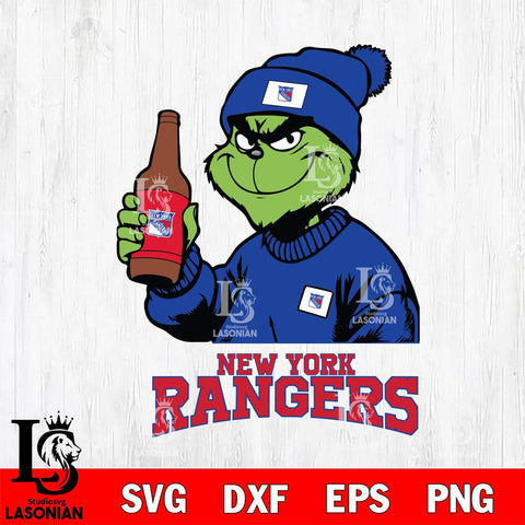 New York Rangers Grinch Drinking Beer Christmas Cut Files, Cricut,Christmas Svg Dxf Eps Png file , Digital Download